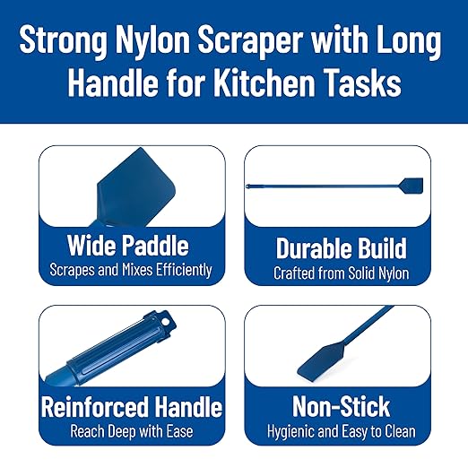 SPARTA Nylon Paddle Mixing Scraper, Long Handle, Waterproof with Color Coded System for Large Batch Cooking and Cleaning, 48 Inches, Blue, (Pack of 6)