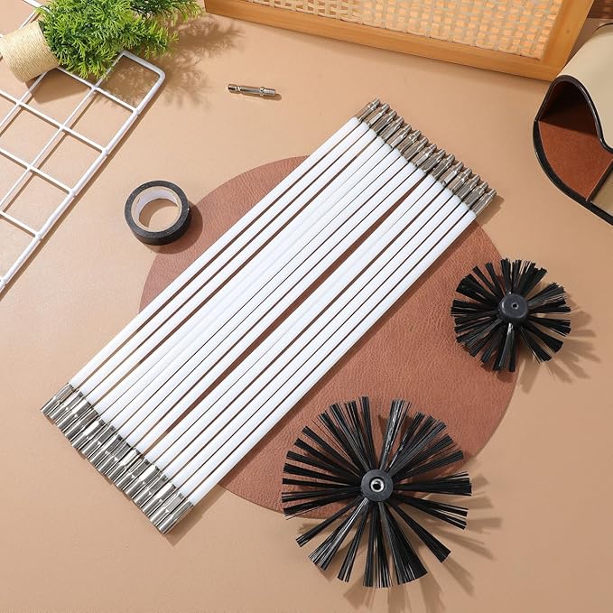 ULTECHNOVO 20ft Dryer Vent Cleaner Kit with 15 Flexible Rods, Us 5/16"-18 Thread Chimney Sweep Kit, 4" & 6" Brush Heads for Lint Removal, Power Drill Attachment Chimney Cleaning Tool for Fire