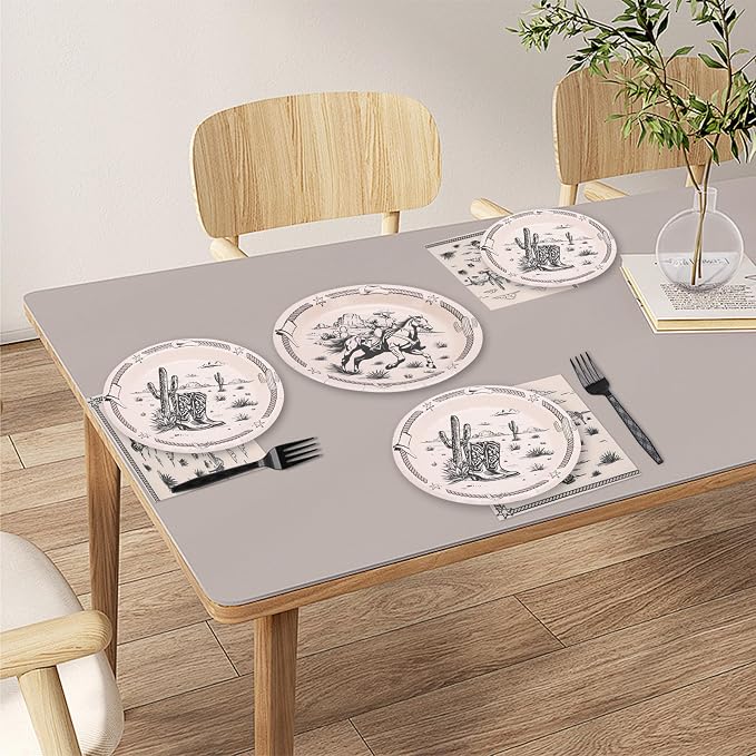 200PCS Cowboy Party Supplies Serve 50,Western Cowboy Rodeo Theme Party Paper Plates,Napkins,And Forks Kit for Birthday,Baby Shower Decorations