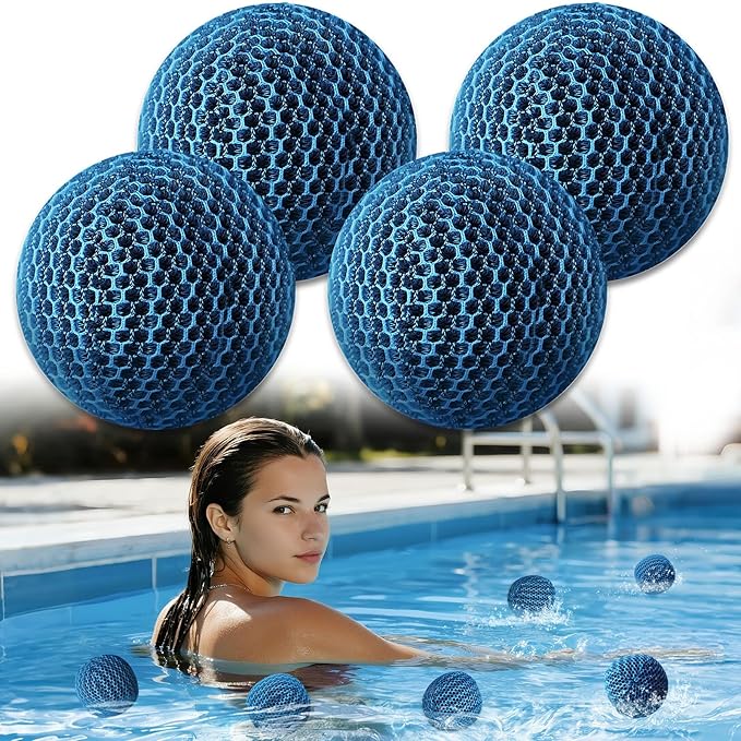Hot Tub Scum Absorber, Spa & Pool Scum Eliminating Balls,Hot Tub Scum Balls,Scum Sponge for Spa Hot Tub, Hot Tub Accessories, Oil Absorbing Sponge for Hot Tub Skimmer (Blue-4 Pack)