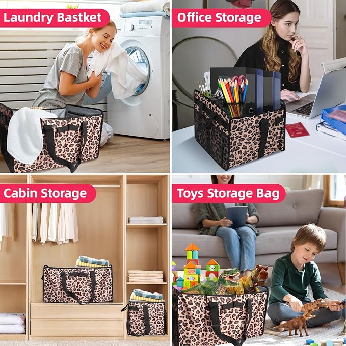 Reusable Grocery Bags Foldable Extra Large Utility Tote Bag with Wire Frame Heavy Duty Shopping Bags with Handles for Groceries Sturdy Grocery Totes with Pockets for Car Trunk Storage Laundry