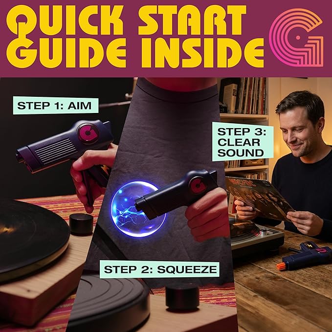 Anti Static Gun For Vinyl Records | Vinyl Record Cleaner Kit Includes Zero Static Remover Gun With Stylus Cleaner, Record Cleaning Brush, and Album Cleaning Solution - With Vintage Turntable Packaging