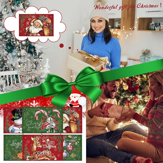 Meanplan Set of 6 Christmas Dish Drying Mats Absorbent Xmas Kitchen Accessories Santa Snowman Rectangle Table Mats Washable Drainer Draining Pad for Kitchen Countertop Tableware Decor 24"x 16"