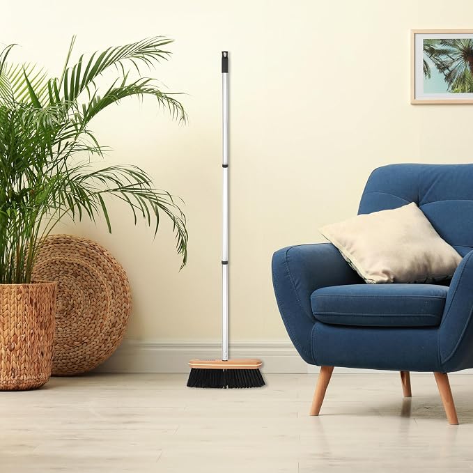 Superio Kitchen Broom Premium Black Tampico Bristles with 48-Inch Grey Metal Handle, Heavy Duty Household Broom for Easy Sweeping of Dust and Debris, Ideal for Home, Kitchen, Bedroom, Floors & Corners