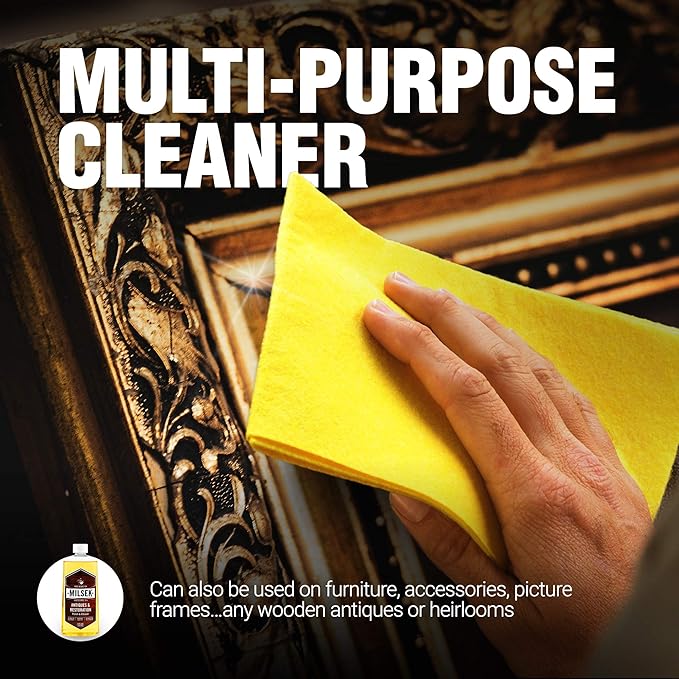Milsek Antiques & Restoration Polish with Lemon Oil & Microfiber Cleaning Towel, 12-Ounce, ART-1, Yellow, Antique Cleaner & Cloth