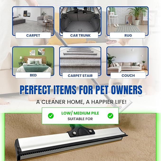 Pet Hair Removal Tool for Carpet & Car Detailing – 2025 Dual - Edge Carpet Rake & Pet Hair Remover – Deep Clean Dog & Cat Hair from Car, Rugs, Sofa, Couch, Furniture & Upholstery
