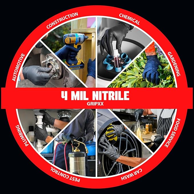 London Labs Black Nitrile Gloves Disposable Latex Free & Powder Free, 4 Mil Rubber Glove, Cleaning, Cooking, Mechanic(XS-XXL)
