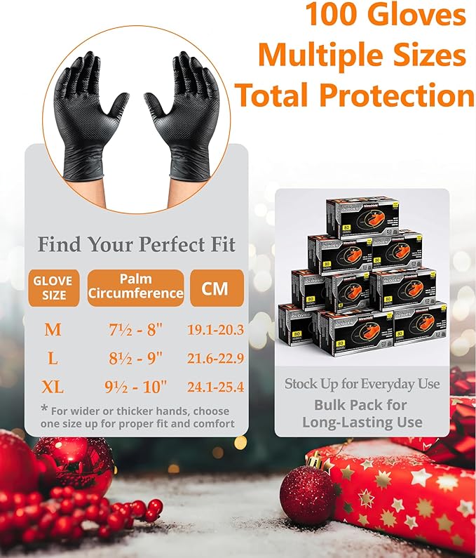 NITROSHIELD 9mil Heavy Duty Disposable Nitrile Gloves, Black XLarge 80Pcs -Chemical Resistant, Latex Powder Free Rubber Gloves Diamond Texture for Automotive, Mechanics, Cooking,BBQ, Industrial Use