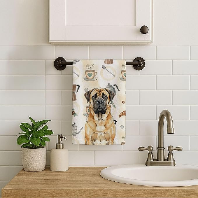 Caroline's Treasures Fawn Mastiff Coffee Bar Kitchen Towel Velour Plush Front and Cotton Loop Back Machine Washable