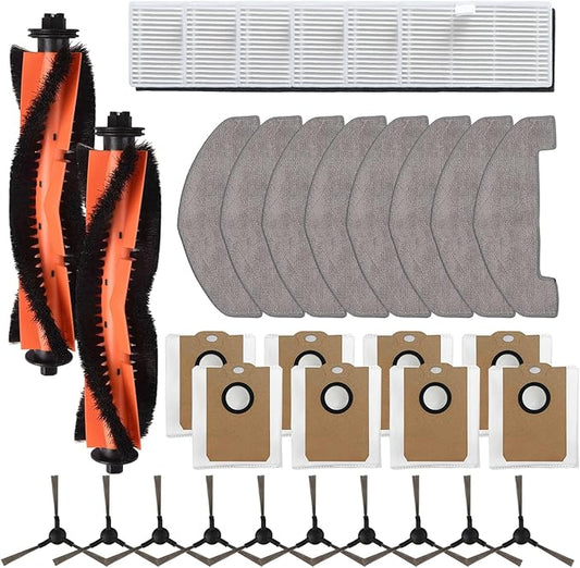 34pcs Vacuum Parts For MONSGA MS1 MAX Vacuum Cleaner Parts, Main Side Brush, Filter, Mop Cloth, 3.3L Capacity Dust Bag Replacement Kit For MONSGA Cleaner Accessories