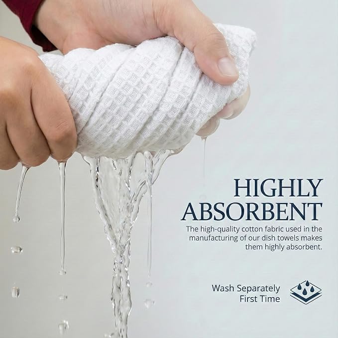 Marubhumi Cotton Kitchen Dish Towels – Set of 10, Pure White, 30x30 cm – Highly Absorbent & Lint-Free Cleaning Cloths