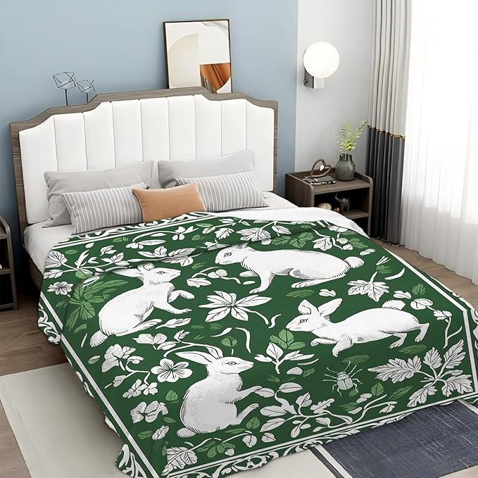 Tijuboni Rabbit Throw Blanket - Botanical Hare Insect - Bunny Gifts for Girls Women Boys Men Kids Adults Soft Flannel Fleece Blanket for Couch Sofa Bed Home Decor 50"x60"