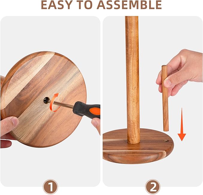 Acacia Wood Paper Towel Holder Countertop, Wooden Paper Towel Holder Thicken Base for Kitchen, Easy to Assemble, Sturdy, Durable, Natural Wood Color