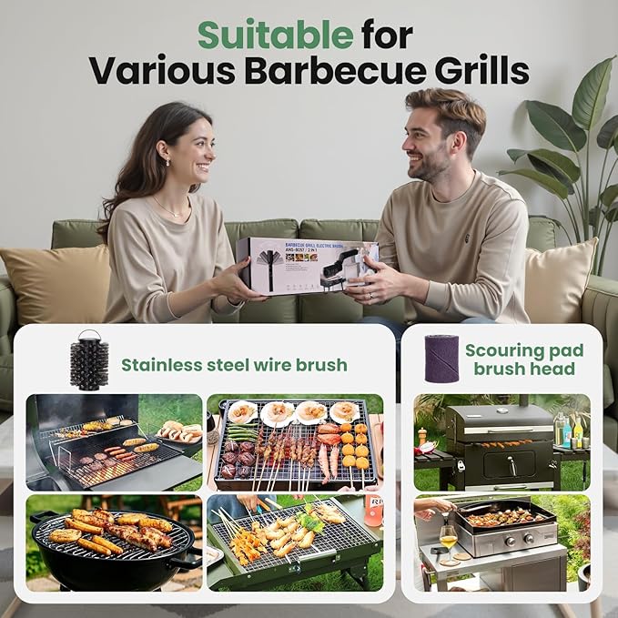 Electric Grill Brush for Outdoor Grill,Cordless Rechargeable Grill Cleaner with 180° Adjustable Angle,Presents Gifts for Mothers Day,Stainless Steel BBQ Grill Brush No Bristle Shedding,90 Mins Runtime