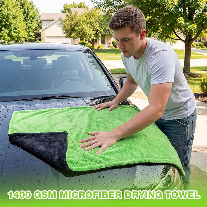 Boao 2 Pack Car Drying Towels 48"x24" Extra Large Microfiber Towels for Cars 1400gsm Super Absorbent Car Detailing Drying Towel Streak Free Lint Free No Water Spots Double-Twist Pile