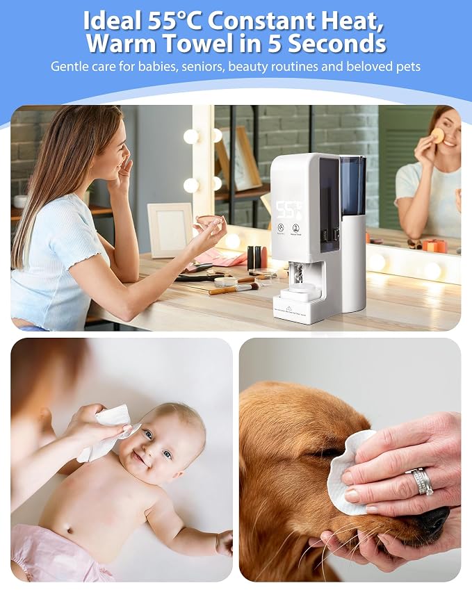 Hot Face Towel Heater Machine, Automatic Disposable Towel Warmer with Steam, 5-Second Heating, 55°C Constant Temperature, Portable Face Towel Steamer (Towel Machine+100PCS Towels)
