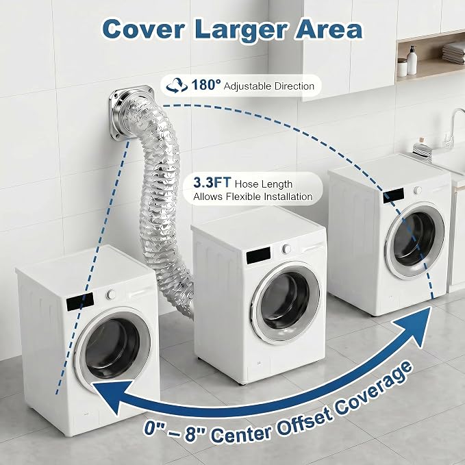 DV180 Magnetic Dryer Vent Kit, Prevent Lint Fires, Saves 4-6" Space, Self-Aligning Quick-Release, 4" x 3.3ft Aluminum Duct, Airtight Tool-Free Cleaning for Safe Low-Lint Ventilation (Sliver)