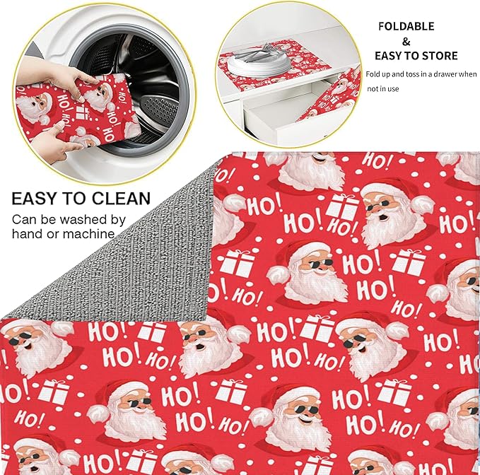 3Pcs Funny Christmas Santa Claus Face Dish Drying Mat & Kitchen Sink Splash Guard Faucet Mat For Kitchen Counter Absorbent Microfiber Dishes Pad Dish Drainer Rack Mats Fast Dry Kitchen Accessories