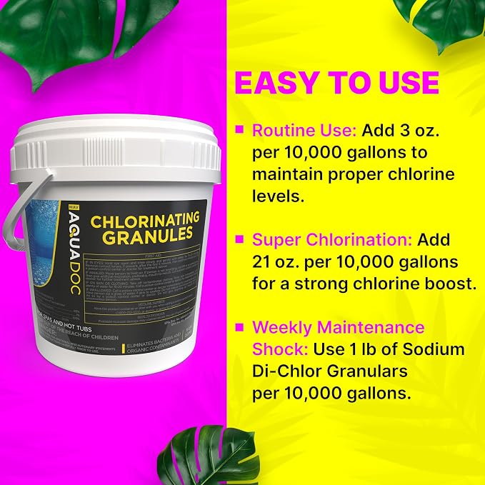 Pool Shock 5lbs – Fast Acting Enhanced Pool Chlorine Shock Treatment for Inground and Above Ground Pools, Saltwater Pools - Made in the USA, AquaDoc