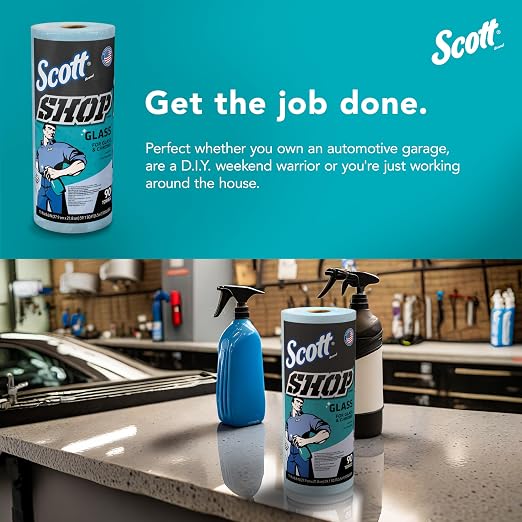 Scott Shop Original Glass Towels (32896), Blue, Cloth-like Paper Towel for Mirrors and Chrome, 8.6"x11" Wipe (12 Rolls of 90 Sheets, 1,080 Sheet Total)
