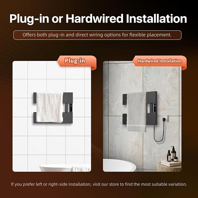 Electric Towel Warmer with Smart LED Timer, Modern [2/3/4] Bar Large Panel Heated Towel Rack, Wall-Mounted Plug-in/Hardwired 2-in-1, Rapid Warmth for Bathrooms, [Matte Black/Alpine White]