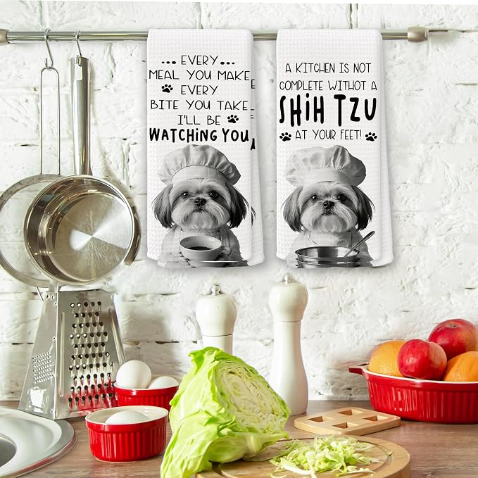 Funny Shih Tzu Dog Kitchen Towels 16x24 Inch Set of 2 | Shih Tzu Lovers Gifts for Women Men Dish Tea Towels for Kitchen, Dog Lover Mom Dad Owner Gifts Decorative Hand Towel