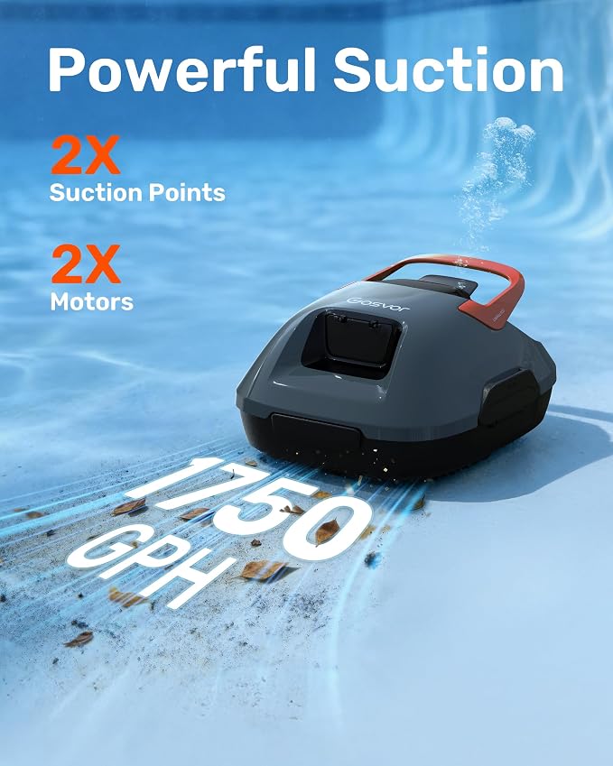 Gosvor Cordless Robotic Pool Cleaner, Pool Vacuum for Above Ground Pool Lasts 90 Min, Portable, Self-Parking, Ideal for Flat Above-Ground Pools up to 860 sq.ft