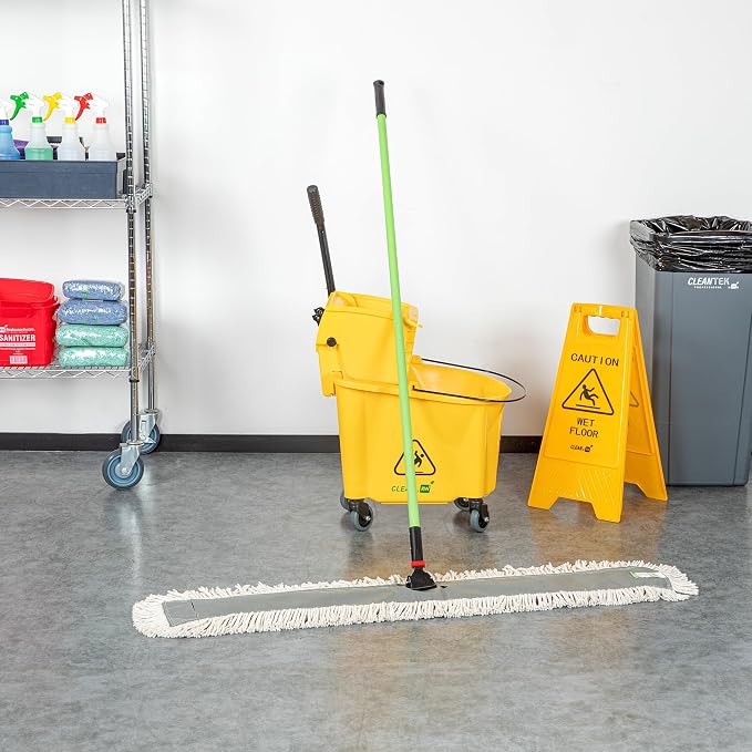 Restaurantware-Clean Tek Professional 48.03 x 5 Inch Dry Floor Mop, 1 Disposable Dust Mop - 64-Inch Handle, Secure Attachment, Blue Cotton, Ideal For Floor, Cleaning Home, Office