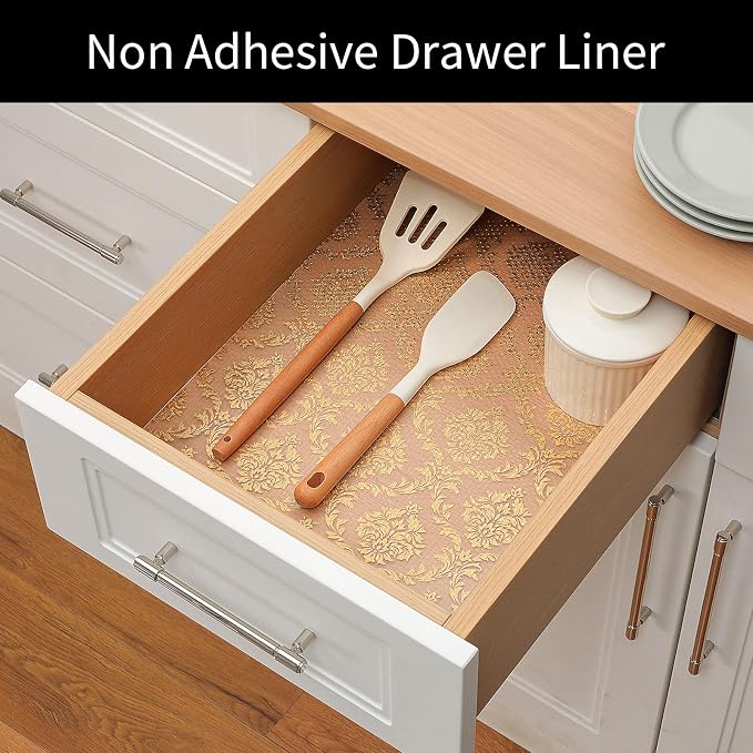 Cooyes Shelf Liner for Kitchen Cabinets – Non-Adhesive Waterproof Drawer Liner – Durable EVA Material Easy-to-Cut Shelf Paper for Refrigerator, Cupboard, Dresser with Modern Pattern
