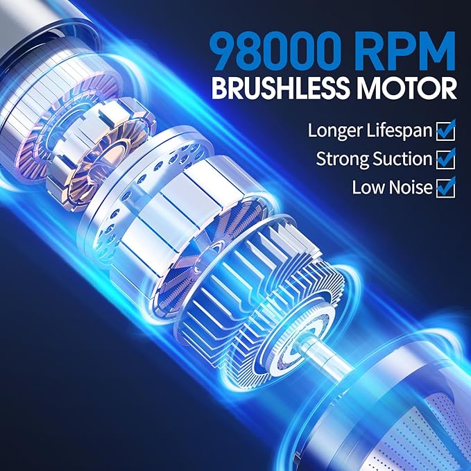 Handheld Vacuum Cordless, Car Vacuum Portable with Brushless Motor & 16000Pa Strong Suction, 4 in 1 Mini Vacuum Cleaner Rechargeable, Metal Hand Held Vacuum for Car Home Office and Pet, Grey