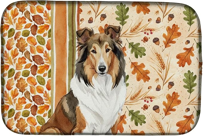 Caroline's Treasures Sable Collie Heirloom Fall Dish Drying Mat Absorbent Dish Drying Mat Pad for Kitchen Counter Dish Drainer Mat for Countertop, 14 x 21", Multicolor