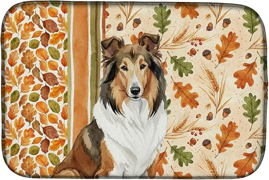 Caroline's Treasures Sable Collie Heirloom Fall Dish Drying Mat Absorbent Dish Drying Mat Pad for Kitchen Counter Dish Drainer Mat for Countertop, 14 x 21", Multicolor