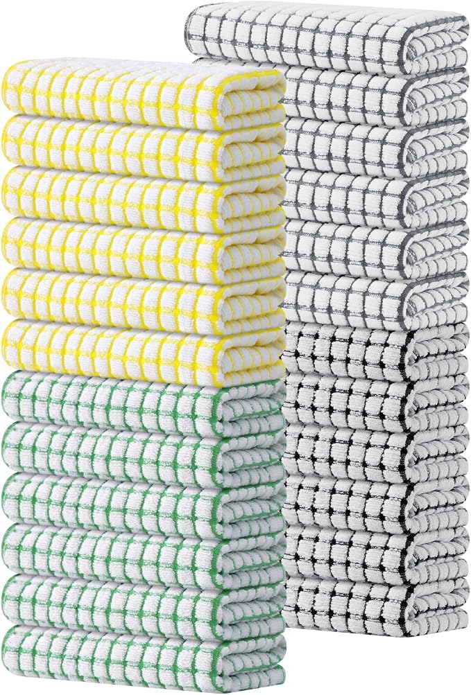 Kitinjoy Cotton 24 Pack Terry Kitchen Towels, 16 x 25 Inches Super Soft and Absorbent Dish Towels, Quick Drying Hand Towels for Kitchen Drying, Multi-Colored