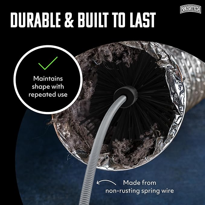 Brushtech Dryer Vent Cleaning Brush - 10-Foot Flexible Duct Cleaning Tool with Non-Kinking Spring for Lint Removal, Improved Airflow, Safer Dryers - Made in the USA, House Maintenance Supplies