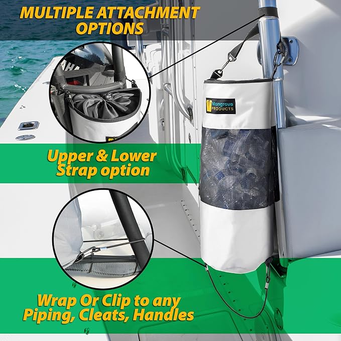 Mangrove Products: Portable Boat Trash Can, Reusable Trash Bag, Boating Equipment, Boat Storage, Boat Accessories Marine, Pontoon Boat Accessories, Fishing, Sandbar, RV, or Camping