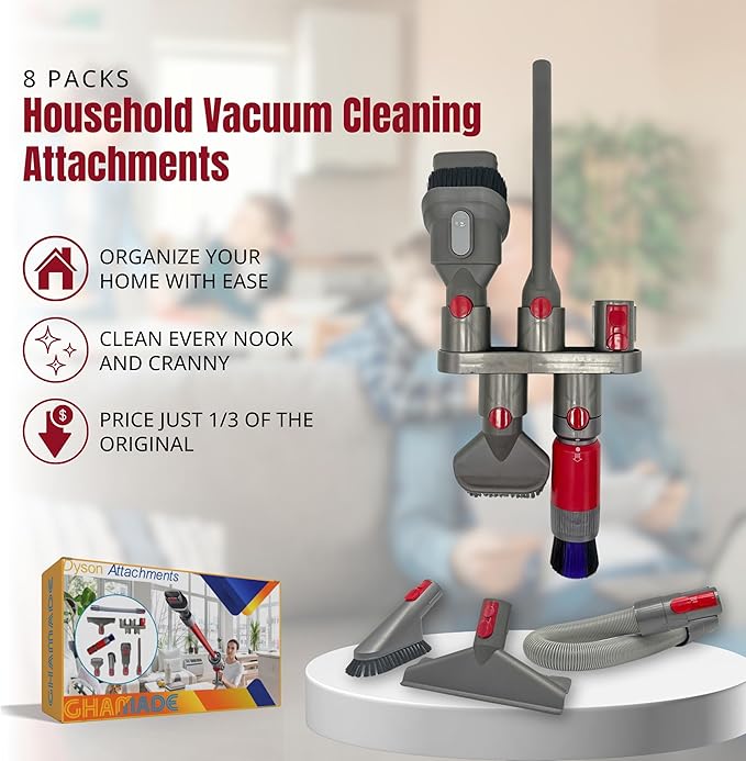 8PCS Vacuum Attachments Accessories for Dyson V7 V8 V10 V11 V15 Gen5 Cleaners– Replacement Brushes Kit with Mattress Brush, Flexible Hose, Crevice Tool, Traceless Dust Brush, and Attachment Holder