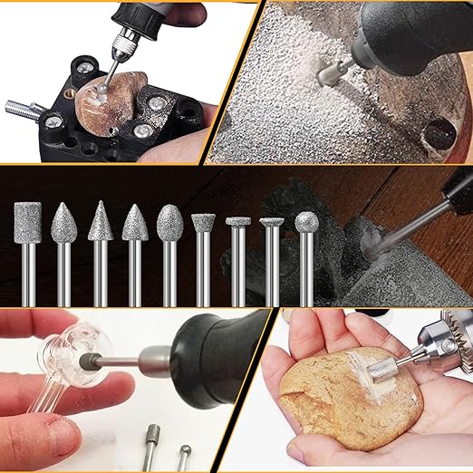 FOTYBEI 20PCS Diamond Grinding Burr Bits Set Compatible with Dremel Rotary Tools, 10 Shapes 1/8" Shank 120 Grit, for Polishing, Grinding, Carving on Glass, Ceramic, Stone (20Pcs-120 Grit)