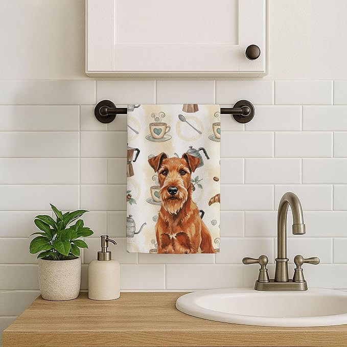 Caroline's Treasures Irish Terrier Coffee Bar Kitchen Towel Velour Plush Front and Cotton Loop Back Machine Washable
