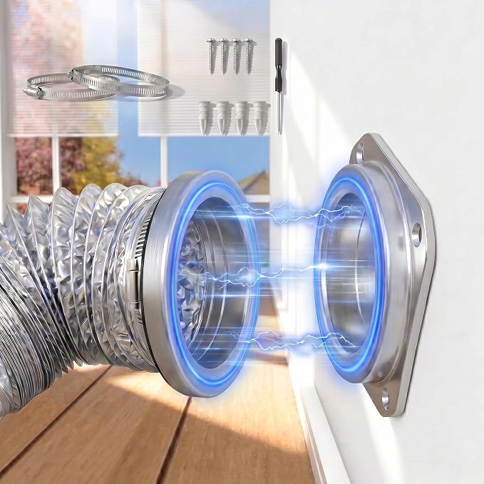 DV180 Magnetic Dryer Vent Kit, Prevent Lint Fires, Saves 4-6" Space, Self-Aligning Quick-Release, 4" x 3.3ft Aluminum Duct, Airtight Tool-Free Cleaning for Safe Low-Lint Ventilation (Sliver)