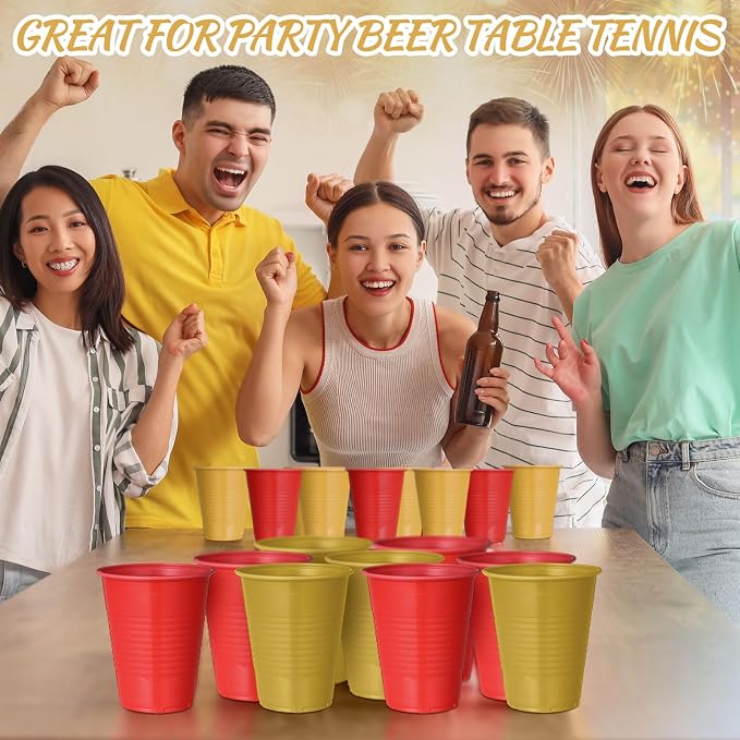 Funnymoom 100 Pcs Red and Gold Plastic Cups, 12 oz Disposable Party Cups for Graduation, Ceremony, Wedding Reception, Birthday Party Supplies