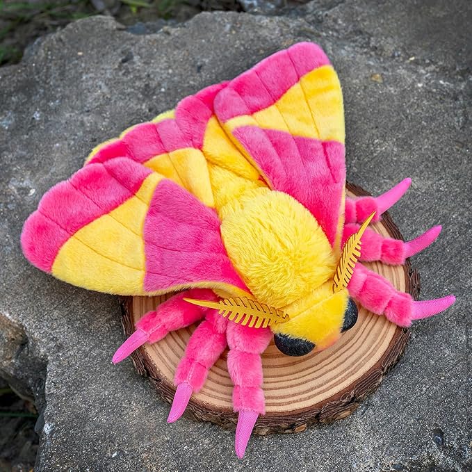 Giant Rosy Maple Moth Plush - Lifelike 26" Rosy Maple Moth Stuffed Animals, Realistic Soft Pink Big Wings Moth Toys, Simulation Butterfly Plushie Model Toy, Unique Plush Gift Collection for Kids