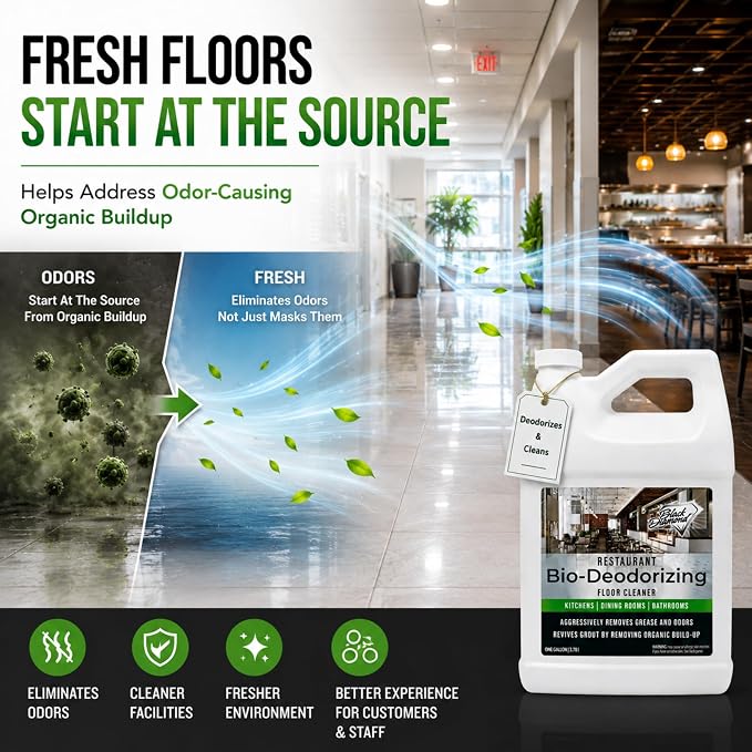 Restaurant Bio-Deodorizing Floor Cleaner - Heavy Duty Commercial Concentrated Enzyme Degreaser and Odor Eliminator for Mopping Tile, Laminate, Hardwood & More