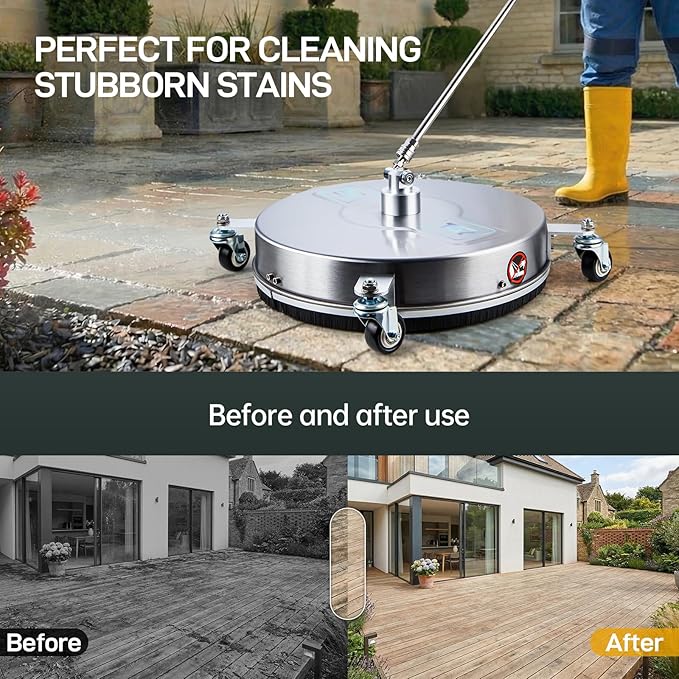 TOR 16.5" Pressure Washer Surface Cleaner with 4 Wheels, Surface Cleaner for Pressure Washer, 2 Extension Wands, 2 Replacement Nozzles, Power Washer Surface Cleaner for Concrete, Driveway