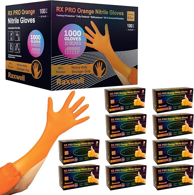 Raxwell Nitrile Disposable Gloves - Puncture-Resistant Work Gloves - Diamond Grip for Food Prep, Cleaning & Cooking