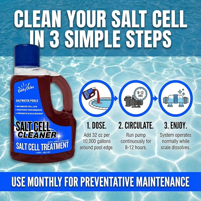 Salt Cell Cleaner for Pool, Pool Salt Cell Cleaner, Salt Generator Cell Cleaner Solution, Helps Reduce Scale Buildup, 3 L - BubbyShine