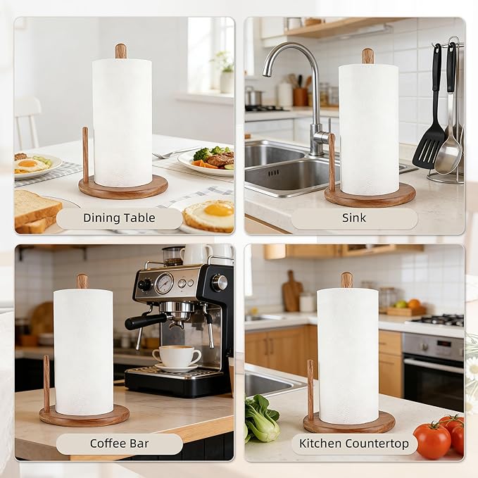 Jumbo Acacia Wood Paper Towel Holder – Large 8.27" Diameter Non-Slip Base, Countertop Wooden Paper Towel Holder for Kitchen, Dining, Coffee Bar, Thick & Stable, Easy Assembly, Natural Wood Finish
