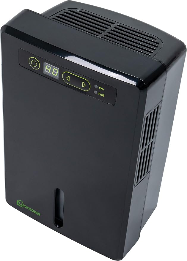 LOCKDOWN Automatic Dehumidifier with Quiet Operation, Drain Hose and Self Monitoring Controls for Humidity Control in Small Rooms, Safes and Closets