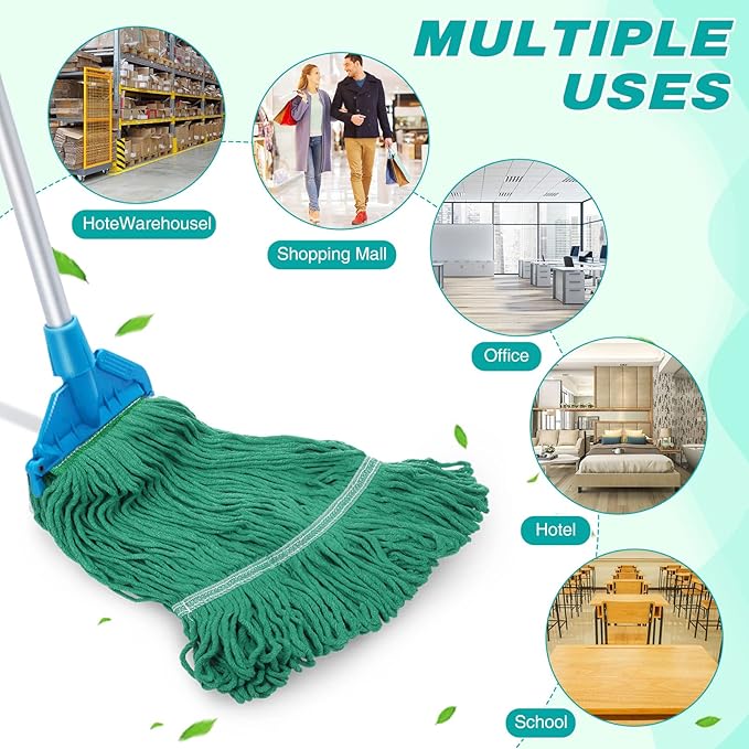 Roshtia 16 Pack Mop Head Replacement Large Heavy Duty Mop Head Commercial Replacement Looped End Cotton String Industrial Washable Mophead Refills for Commercial Industrial Home Cleaning(Green)