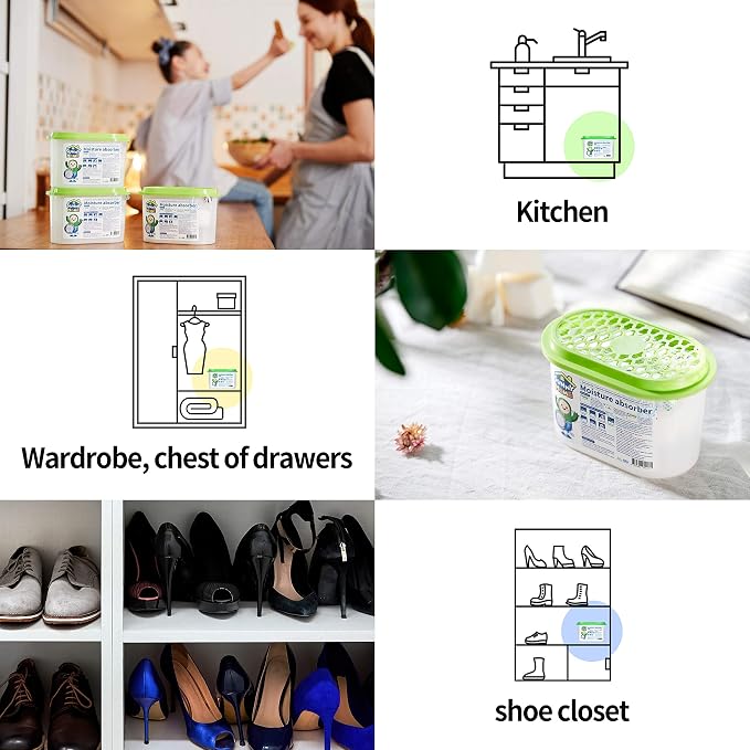 Sunny Home (8 Pack) Moisture Absorbers 9.17oz, Unscented, Odor Eliminator, Dehumidifier and Deodorizer for Closet, Bathroom, Kitchen in Home & RVs. WHITE