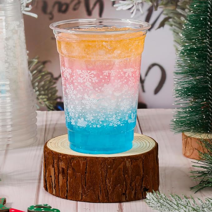 AimFun Snowflakes Plastic Cups Christmas Snowflake Disposable Party Cup Winter Holiday 12oz Clear Cups for Candy Beverage Snacks Birthday Baby Shower Party Supplies (50, Snowflakes)